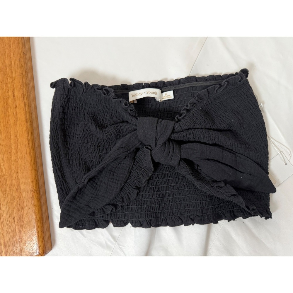 Bishop + Young Black Smocked Tie Front Tube Top Ruffle Crop Size M